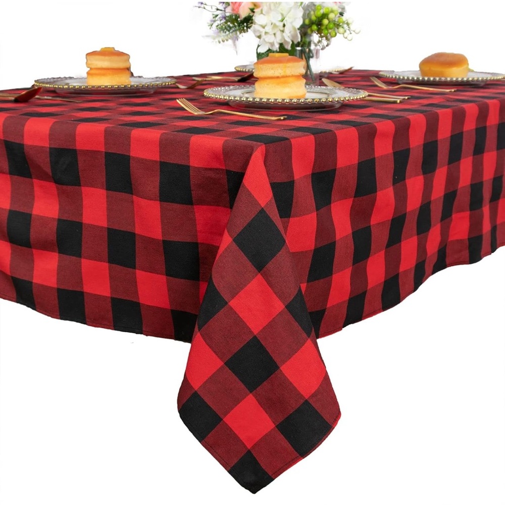 Asham Red & Black Buffalo Check Cotton Rectangular Tablecloth 56”x104”